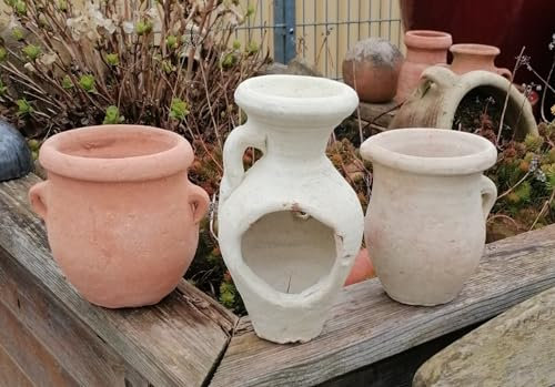 B-Ware !!! 3er Set Kleine rustikale Amphoren mit Henkel ca. 20 + 15 + 13 cm hoch aus Terracotta mit kleinen Fehlern