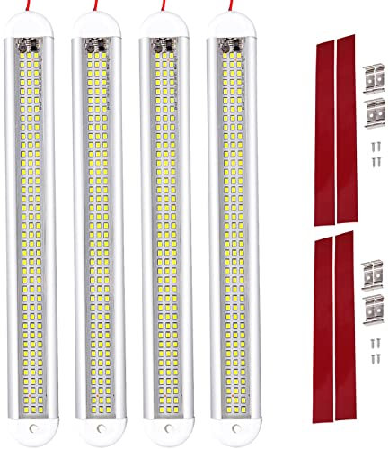 Intckwan (4 Stück) 120 LED Auto Innenbeleuchtung, 12 Volt Led Lampe Wohnmobil, 12v Led Leiste mit Schalter und 2 Verlängerungskabeln, Led für Auto Van Bus Caravan Boat Wohnmobil Küche Bad Bar LKW