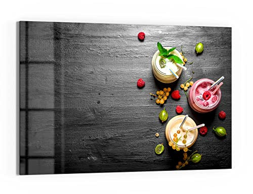 DEQORI Glas-Magnettafel | 60x40 cm groß | Motiv Smoothies auf Schiefer | Memo-Board aus Glas | Magnetboard inkl. Magnete, Stift & Tuch für Küche & Büro | Tafel magnetisch & beschreibbar