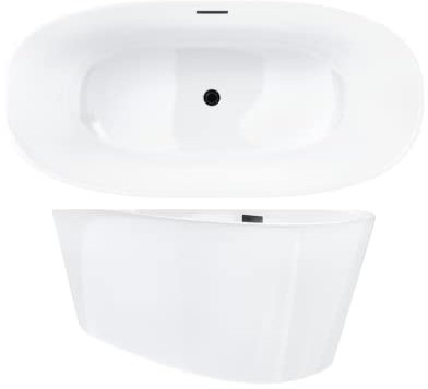 VBChome Badewanne 160x75 cm Schwarz Acryl SET Premium Badewanne Freistehend Eingebauter Überlauf Siphon Inklusive Modern Komfort Elegant Top Qualität