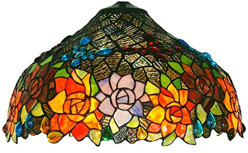 BOTOWI Tiffany Buntglas Rose Lampenschirm nur, 16 Zoll breite rot-Blaue Glasperlen Schmetterling Ersatzschirme für Tischlampe, Pendelleuchte, Stehlampen, Deckenleuchte