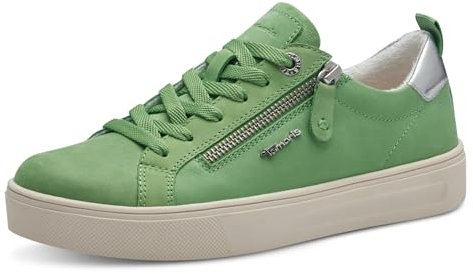 Tamaris COMFORT Damen Sneaker flach aus Leder mit Reißverschluss, Grün (Lt Green Nubuc), 39 EU