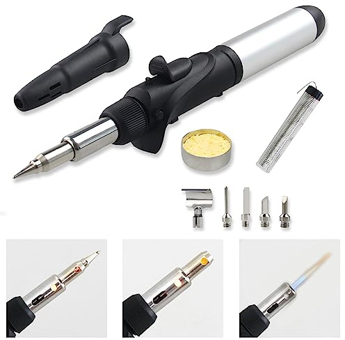 FROGBRO Butane Soldering Iron Kit Self-Ignite Adjustable Flame Temperature Max 2372℉,Cordless Soldering Heat Gun with 6 Tip,Butane Torch Portable Gas Soldering Iron,for Electrical Maintenance and DIY