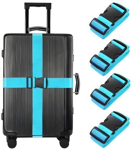 BILIONE 4 Pcs Luggage Straps for Suitcases Strap Suitcase Belts,Heavy duty Luggage Straps,Adjustable,Premium Accessory for Travel Bag Closure (Blue)
