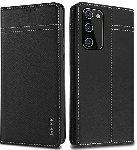 Hülle Echt Leder für Samsung Galaxy S20 (6,2) - Premium Echte Lederhülle mit Standfunktion Kartenfach Magnetverschluss Flip Case Ledertasche Handyhülle Schutzhülle Klapphülle – Schwarz