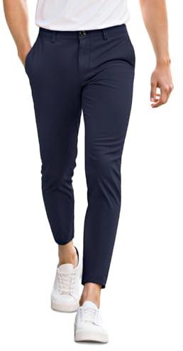 GINGTTO Pantalon Homme Slim Fit Chino Stretch Ajustée Pants Extensible Habillé Bleu Profond 32