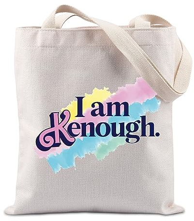 FUNYSO I Am Kenough Tragetasche, Puppenfilm-inspiriertes Geschenk, Geschenk für Puppenliebhaber, romantische Komödie, Musikfilmliebhaber, Geschenk (I am Kenough UK), weiß, Large