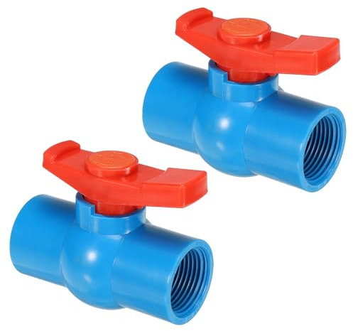 PATIKIL G1 Kugelhahn, 2er-Pack PVC-Gewinde-Absperrventil mit leicht drehbarem Griff zur Wasserflusskontrolle, Blau/Rot