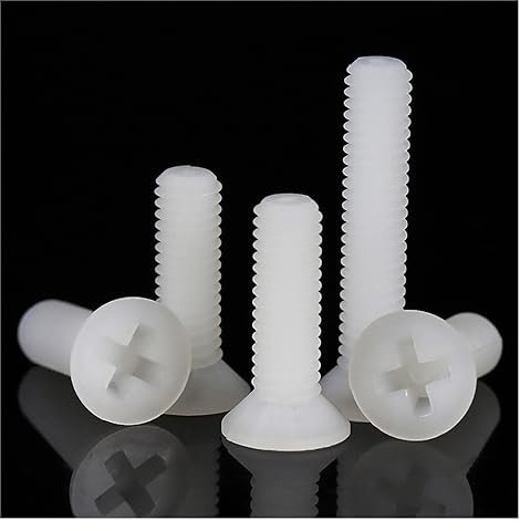 SEIDER 20/50 Stück M2 M2,5 M3 M4 M5 M6 M8 Schwarz/Weiß Nylon Senkkopfschrauben Kunststoff Flachkopfschrauben Länge: 4~40 mm(White,M3x8 (50pcs))