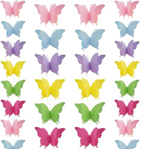 Ruidee 4 Stück Papier Schmetterling Banner 2.8m 3D Schmetterling Girlande zum Aufhängen Bunte Schmetterlings Papiergirlande für Hochzeit,Geburtstag Party Dekoration (HD/Colour)