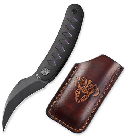 Cavol Kage Klappmesser mit Lederscheide,64mm M390 PVD Klinge Pikalmesser Taschenmesser,Titanlegierung Griff Folding Knife,Outdoor EDC Pocket Knife (lila mit Lederscheide)