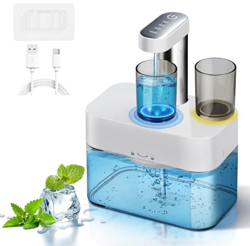 Automatischer Mundwasserspender, 550 ml Wand-Mundwasserbehälter, wiederaufladbarer 2000-mAh-Akku, einstellbare Dosierstufen mit Magnetbechern und Selbstreinigungsmodus für Kinder und Erwachsene