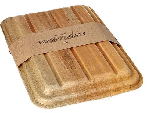 PAPSTAR Lot de 50 plateaux en feuille de palmier pure en 2 parties 400 ml 5,5 cm x 17,5 cm x 25,5 cm avec couvercle et banderole