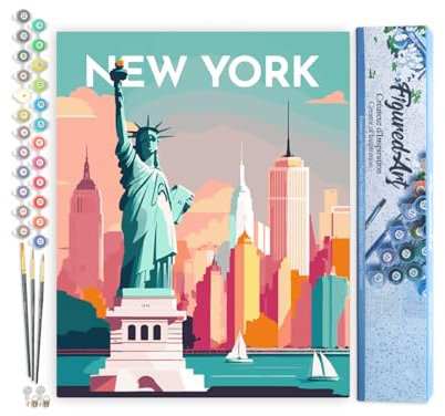 Figured'Art Peinture par Numéro Adulte Affiche Vintage New York - Activité Manuelle Kit de Loisir Créatif DIY Numéro d'Art Complet - 40x50cm sans châssis en bois