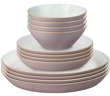 Denby - Impression Pink 12 Piece Dinner Set - Dishwasher & Microwave Safe Stoneware Plate & Bowl Set - Includes 4 x Small Plates, Dinner Plates & Cereal Bowls - Ceramic, Chip Resistant Tableware