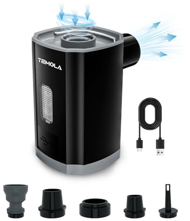TEMOLA Elektrische Luftpumpe Akku, Luftpumpe Luftmatratze, pumpe luftmatratze 2 in 1 Inflate/Deflate, elektrische pumpe mit 3600mAh Akku für Aufblasbare Matratze Boot Luftmatratze Pool Schwimmring