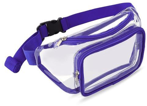 Transparente Geldbörsen für Damen, Stadion, Bauchtasche, durchsichtige Tasche, Stadiongenehmigt, Gürteltasche, durchsichtige Stadiontasche, Crossbody-Tasche für Damen, trendig, Violett, 11.4 inches