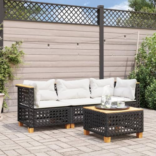 CIADAZ 365938 Gartensofa mit Kissen aus Polyrattan, Schwarz, Sofa für Terrasse, Outdoor-Sofa, Terrassensofa, Gartenmöbel