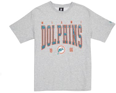 Miami Dolphins Unisex NFL Oversized T-Shirt Satin Applique Patch Logo Heather Gray T-Shirt