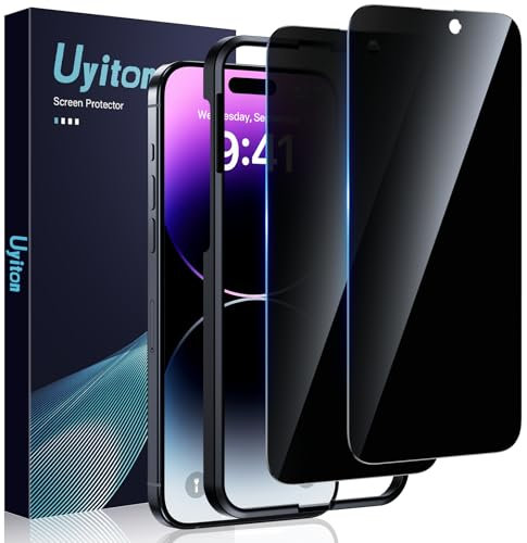 Uyiton für iPhone 14 Pro für Panzerglas Sichtschutz - 2 Stück 9H Härte Schutzglas Sichtschutzfolie mit Schablone,30°Privacy Schutz,Vollständige Abdeckung Anti-Spy Panzer Schutz Glas