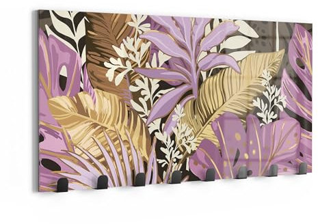 DEQORI Wandgarderobe Glas & Metall | Motiv Tropisches Juwel | 60x30 cm | Design Haken-Leiste modern | Garderoben-Paneel für Flur, Wohnzimmer & Schlafzimmer | magnetisch & beschreibbar