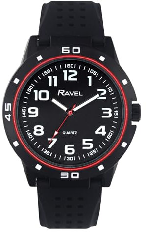 Ravel - Men's Black Cased Sports Watch with Colour Co-ordinated Bezel on Silicon Sports Strap - Analogue Quartz - RS004.03 - Black