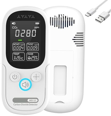 RAINLEOTI 5-in-1 Professional Air Quality Monitor Indoor Portable CO2 Monitor TVOC HCHO Temperature and Humidity