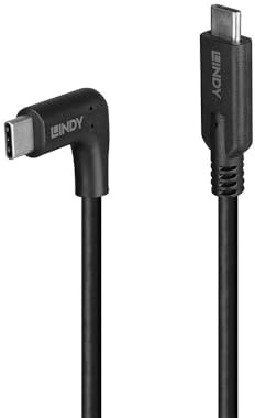 LINDY 1m USB Right Angled 90 degree USB C to USB C Charger Cable, USB 3.2, 10Gbps, Fast Charging Compatible with iPhone, Galaxy, Pixel,