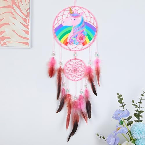 MHJY Traumfänger Kinder, Dinosaurier Dreamcatcher mit Feder Gross Handgefertigte Traumfänger für Jungen Mädchen Teenager Deko Zimmer Schlafzimmer Kinderzimmer Dekoration