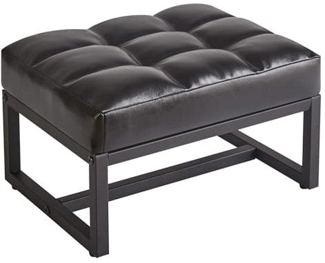 Aibiju Repose-Pieds, Petit Repose-Pieds Ottoman, Ottoman Rectangulaire avec Cadre en Métal Stable, Repose-Pieds de Canapé, Siège Supplémentaire pour Salon, Entrée, Bureau, Noir YD-JD139B