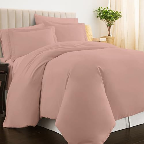 Pizuna 100% Cotton Double Duvet Cover Set Misty Rose, 400 Thread Count Long Staple Cotton Duvet Cover 200x200cm, Sateen Weave Quilt Cover with Button Closure (Double Duvet Cover Cotton)