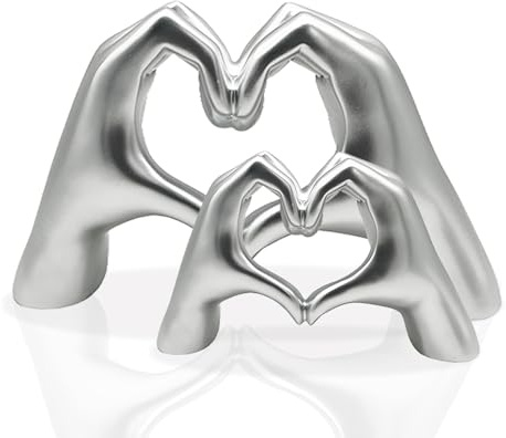 Heart Hands Sculpture Decor, Love Finger Statue Modern, Hand Love Gesture Sculpture, LoveHand Statue Sculptures Desktop Ornaments, LoveFinger Sculptures Room Decoration for Shelf (Silver, 2 Pcs)