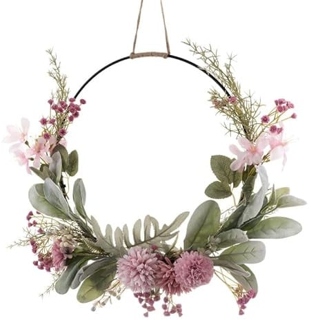 Garneck Künstlicher Blumenkranz Für Hochzeiten Dekorativer Türkranz zum | Aufhängen Lebensechten Blüten Fenster Türen rosa Kunstblumen dekorativer Blumenring Wanddeko Hochzeitsdeko Home Metallring