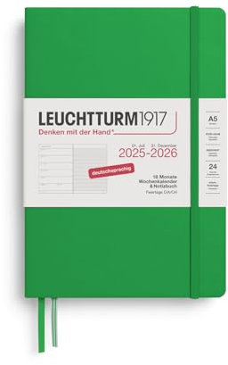 LEUCHTTURM1917 372618 Wochenkalender & Notizbuch Medium (A5) 2026, 18 Monate 07.2025-12.2026, Hardcover,Spring Leaf, Deutsch