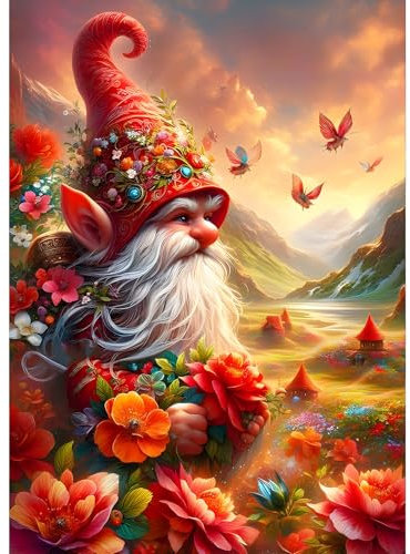 GDYEEH Alter Mann Diamond Painting Erwachsene, 5D Karikatur Zwerg Diamant Kunst Bilder Anfänger, DIY Runder Vollbohrer Blumen Diamanten Malerei Stickerei Kreuzstich Geschenke Home Wand Dekor 30x40cm