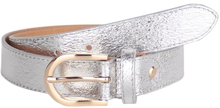 MIRROSI Ledergürtel Damen Herren Gürtel, Made in Italy, 3cm breit (Metalic Silber (Goldene Schnalle), 85cm)
