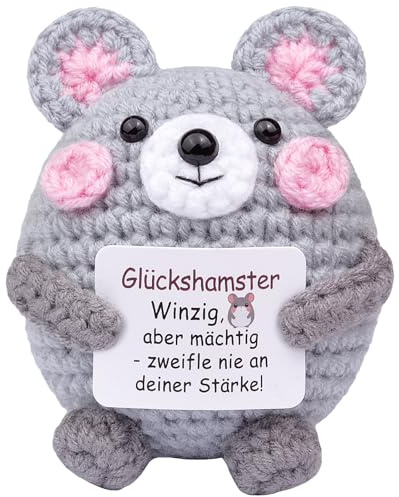 Mwmoeen Glücksbringer Pocket Hug Tiere Maus, Strickwolle Positive Hamster Kartoffel Ersatz, Mutmacher Geschenk, Gute Besserung, Einschulung Geschenk