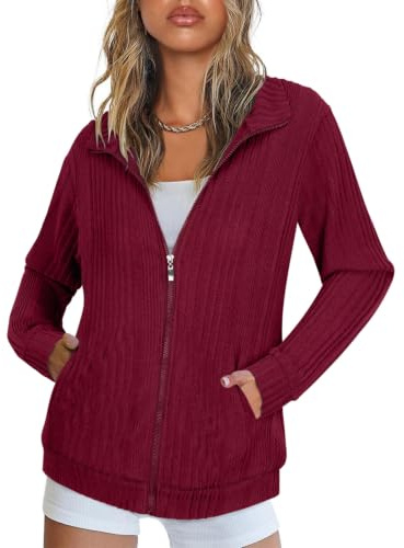 Syphiby Women's Zip Up Cardigan Lightweight Long Sleeve Jackets with Pockets Ladies Casual Sweatshirts Spring Autumn Winter Tunic Clothes S-2XL