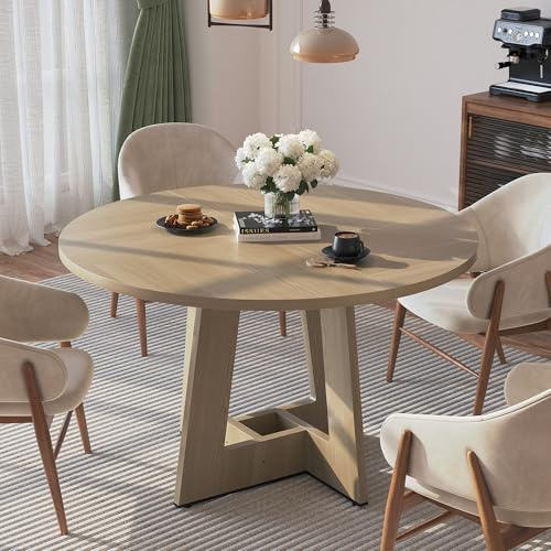 APICIZON Esstisch Rund für 4–6 Personen, Eiche Küchentisch, 120cm Esstisch Holz, Kein Wackeln, Langlebiger, für Küche und Wohnzimmer, einfach zu montieren (nur Tisch)