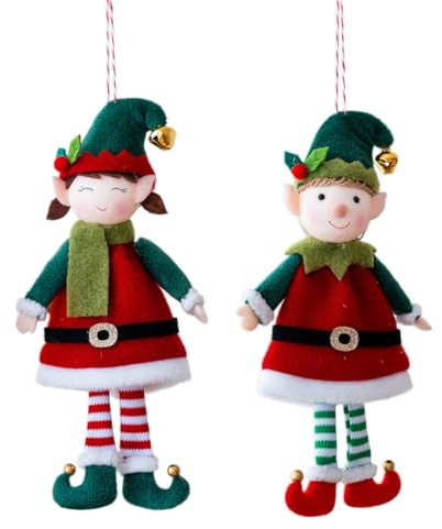 IMIKEYA 2 Stück Weihnachtsbaum Anhänger Elf Plüsch Figuren Weihnachtsbaumschmuck Christbaum Dekoration hängende Elfen für Festliche Weihnachtsdekoration