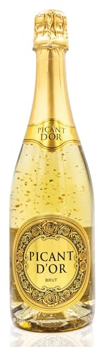 PICANT D'OR - Vino Espumoso Brut con Virutas de Oro 23K – Vino Método Tradicional - vino espumoso con oro – 750 ml – Para eventos festivos, Exclusivo, Lujo y Celebración