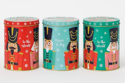 Muddy Hands Set of 3 Tall Christmas Nutcracker Tins – Festive Storage Containers for Sweets, Biscuits, Chocolates & Cookies – Gift Boxes