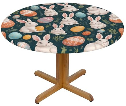 WZYWHJ Runde Tischdecke mit Osterhasen-Aufdruck, wasserdicht, knitterfrei, für Esstischdekoration, Tischdecke