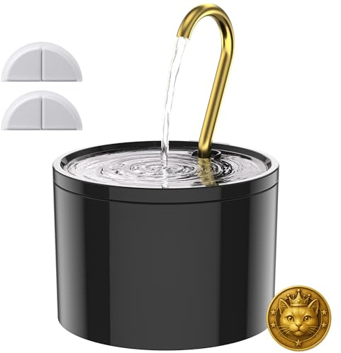 Kittyspout Katzenbrunnen Keramik, 1,2 L Trinkbrunnen, 2 Filter, schwarz | mit 3 Wasserstufen und Kupferrohr, Leiser Mini Trinkbrunnen für Katzen und kleine Hunde