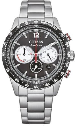 Citizen Eco-Drive Herrenuhr Edelstahl, Schwarz, 39.9 mm, CA4714-55E | Analog Chronograph, Kristallglas, 10 bar Wasserdicht, 270 Tage Gangreserve, Stoppuhr: Max. 60 Min, Datum