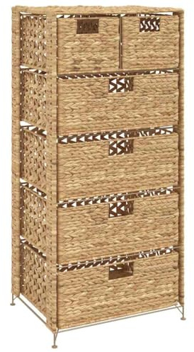 TEKGHUT Water Hyacinth Storage Unit with 6 Baskets Rustic Charm Cabinet for Practical Drawer Organization