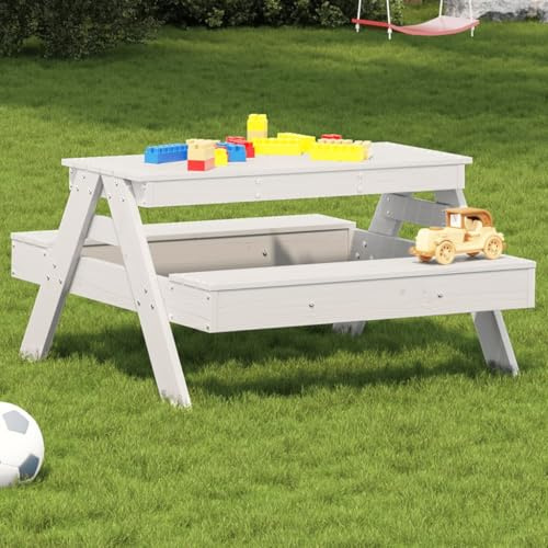 Zeehear Picknicktisch für Kinder Weiß aus massivem Kiefernholz 88x97x52 cm für Garten Terrasse Balkon, Stabiler Outdoor Kindertisch, ideal zum Spielen, Essen und Malen