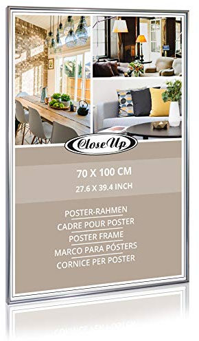 Close Up Posterrahmen, Bilderrahmen 70 x 100 cm, Kunststoffleiste Silber/Silver - Maxi Poster Wechselrahmen mit bruchsicherem Acrylglas