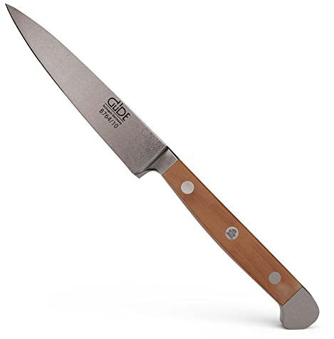 GÜDE Solingen - Spickmesser geschmiedet, 10 cm, Birnenholz, ALPHA BIRNE, Office Messer, Doppelkropf, Handmade Germany
