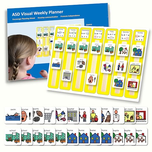 Weekly Visual Calendar for Kids with Autism, A3 Schedule Planner (English) | Waterproof wipe-clean plastic, 7 day columns, 24 Boardmaker PCS symbols, hook-and-loop, PECS-compatible